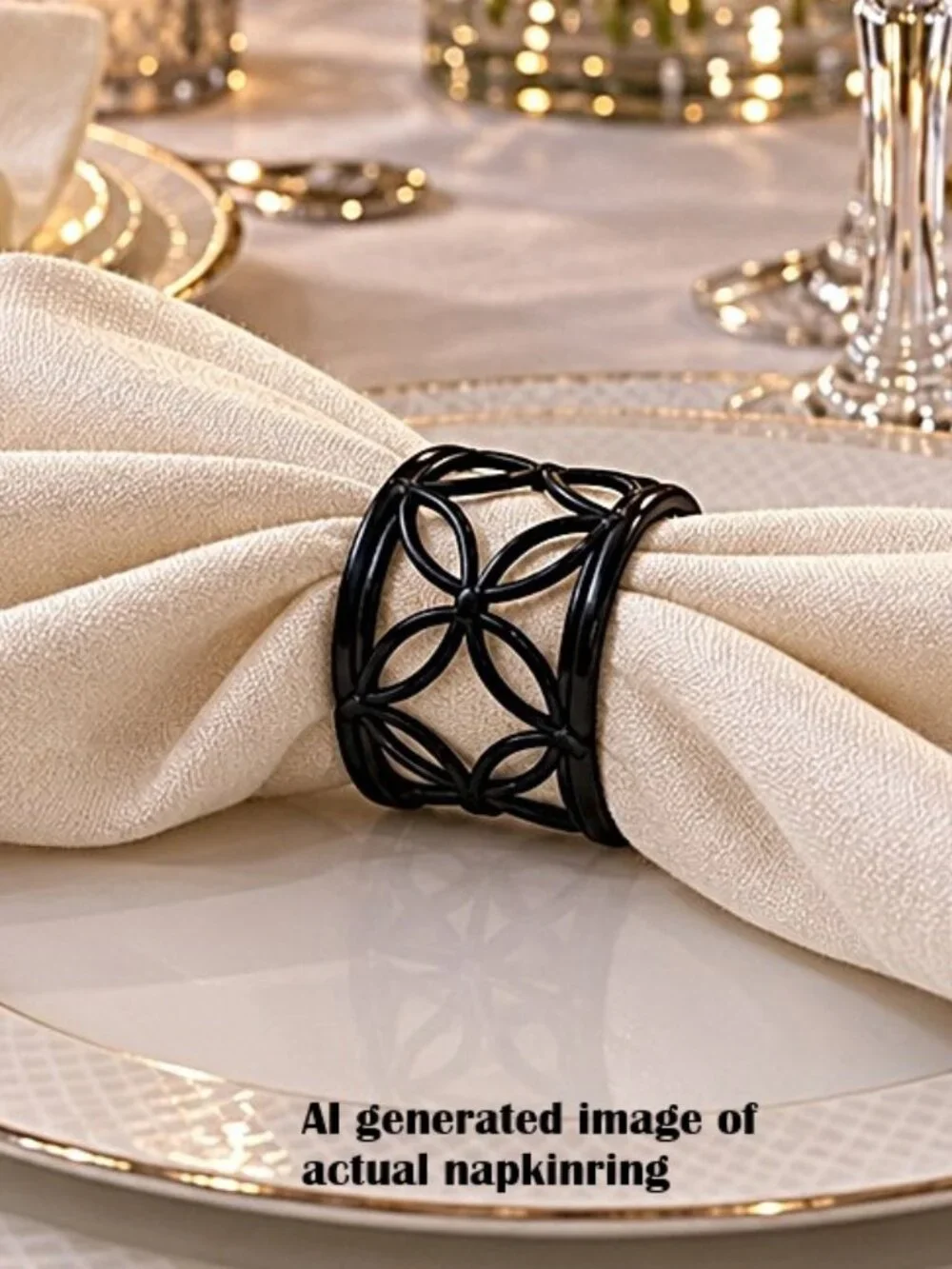 Vintage Pier 1 Satin Black Metal Scrollwork Napkin Rings Set of 9 EUC